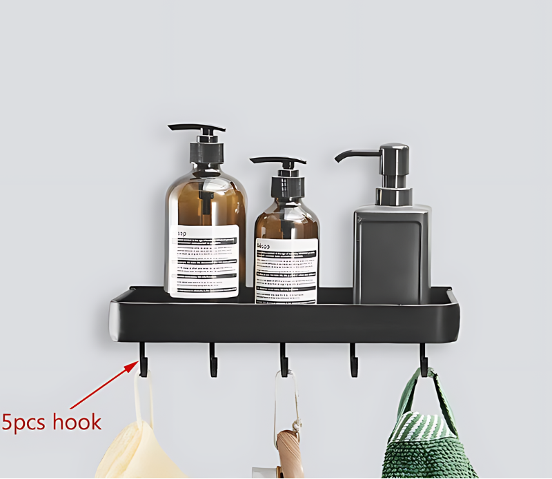 30 cm style B Nordic Black No-Drill Bathroom Shelf - Wall Mounted Shower Organizer