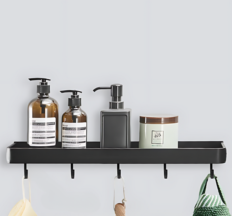50 cm style B Nordic Black No-Drill Bathroom Shelf - Wall Mounted Shower Organizer