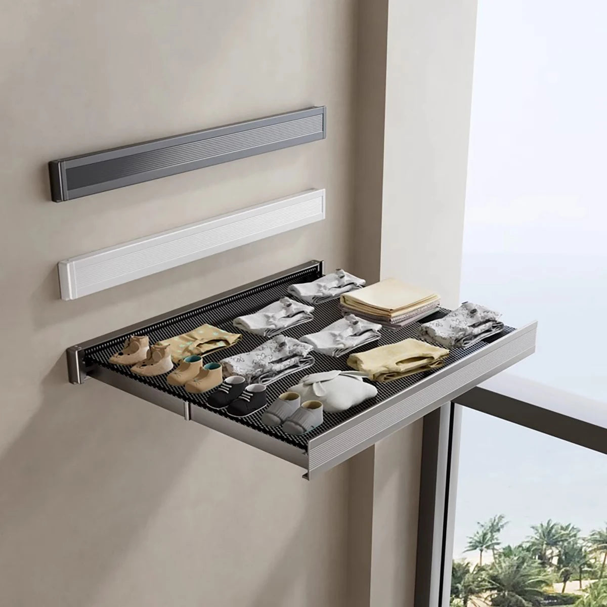 Space Saving Foldable Clothes and Hat Rack with Hooks for Bathroom and Balcony